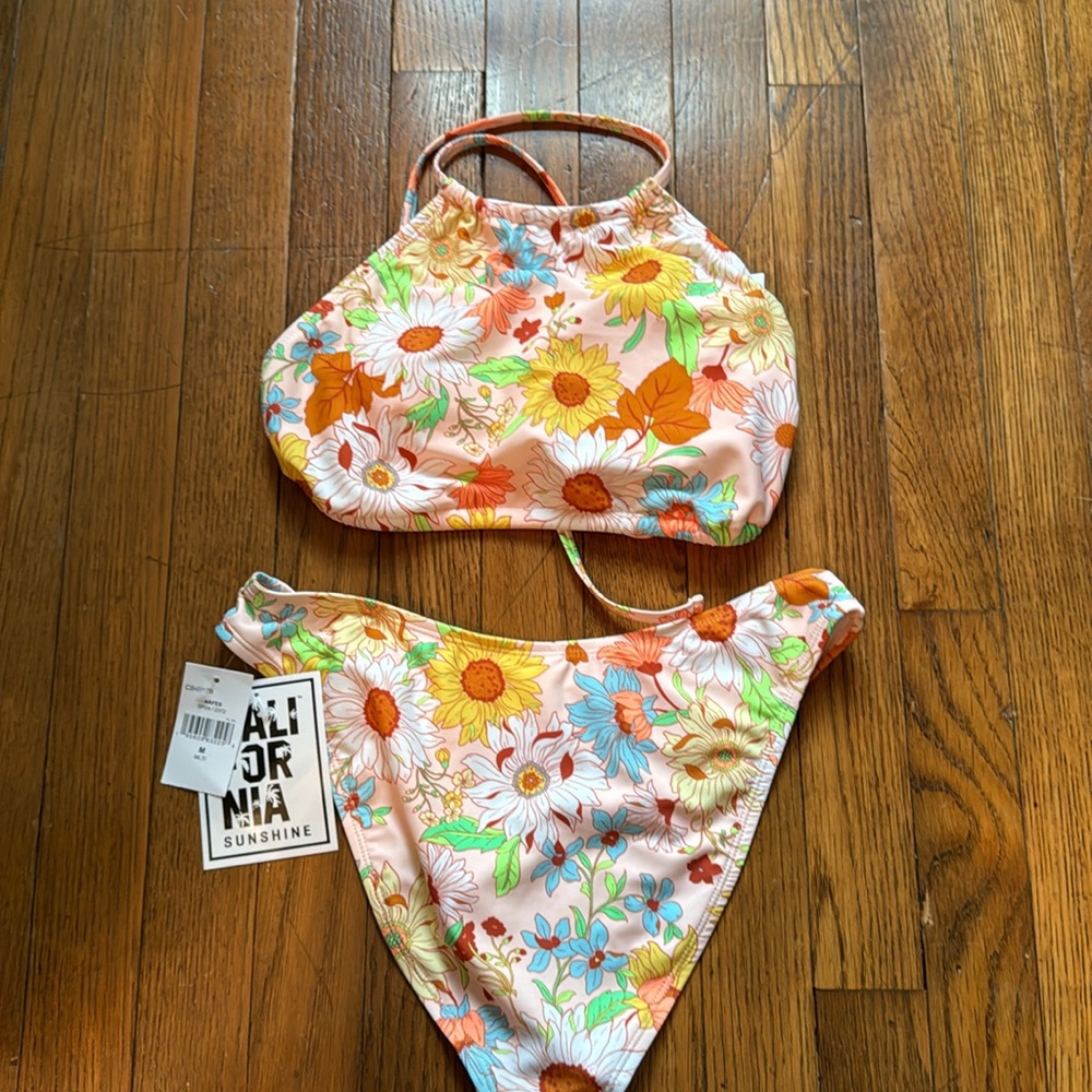 California sunshine floral 2 piece halter bikini